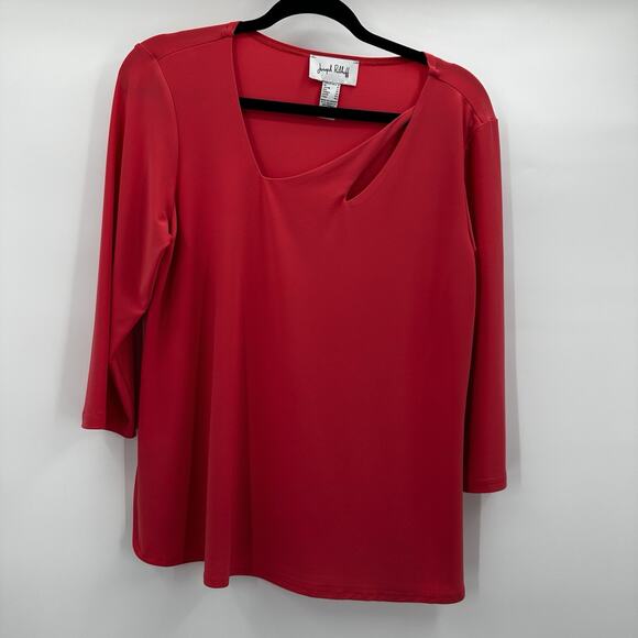 Joseph Ribkoff Top Shirt Womens 8 Pink Salmon Blouse Stretch Scuba Slinky - Picture 1 of 9